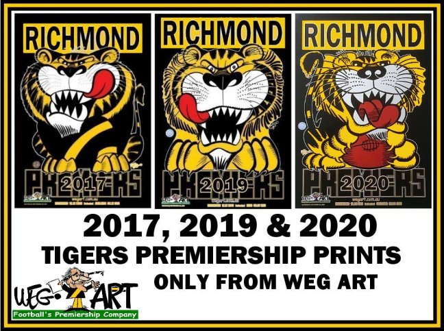 17-19-20 Black Richmond Tigers WEG Prem Prints Includes POST IN
